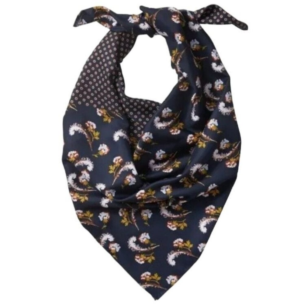 Banana Republic Enid Floral Square Scarf Navy Blue Reversible Geometric‎ 35x35"